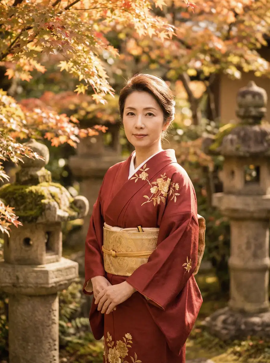 一位身穿暗红色和服的优雅 美乃雀 - 美乃雀传媒官方平台 - 独家爆料美乃雀 在日式庭院中